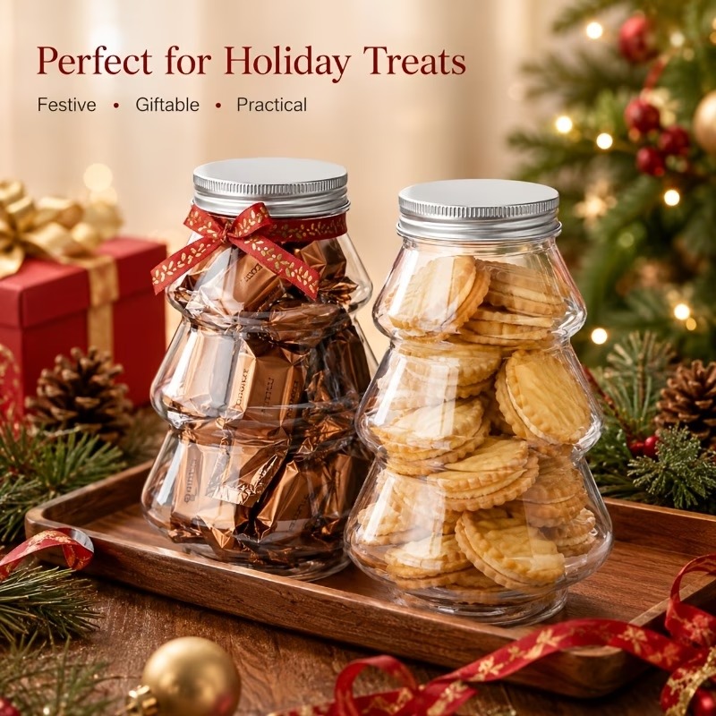 Xmas Food Snacks - ภาชนะใส่อาหารรูปต้นคริสต์มาสและมนุษย์หิมะ - ขวดตกแต่งงานปาร์ตี้คริสต์มาส เหมาะสำหรับใส่ขนม ของว่าง คุกกี้