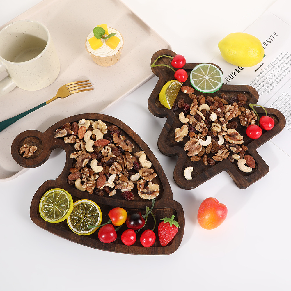 Xmas Food Snacks - ถาดไม้รูปทรงหมวกต้นคริสต์มาส สำหรับใส่ของหวาน ผลไม้ ขนม เค้ก อาหาร