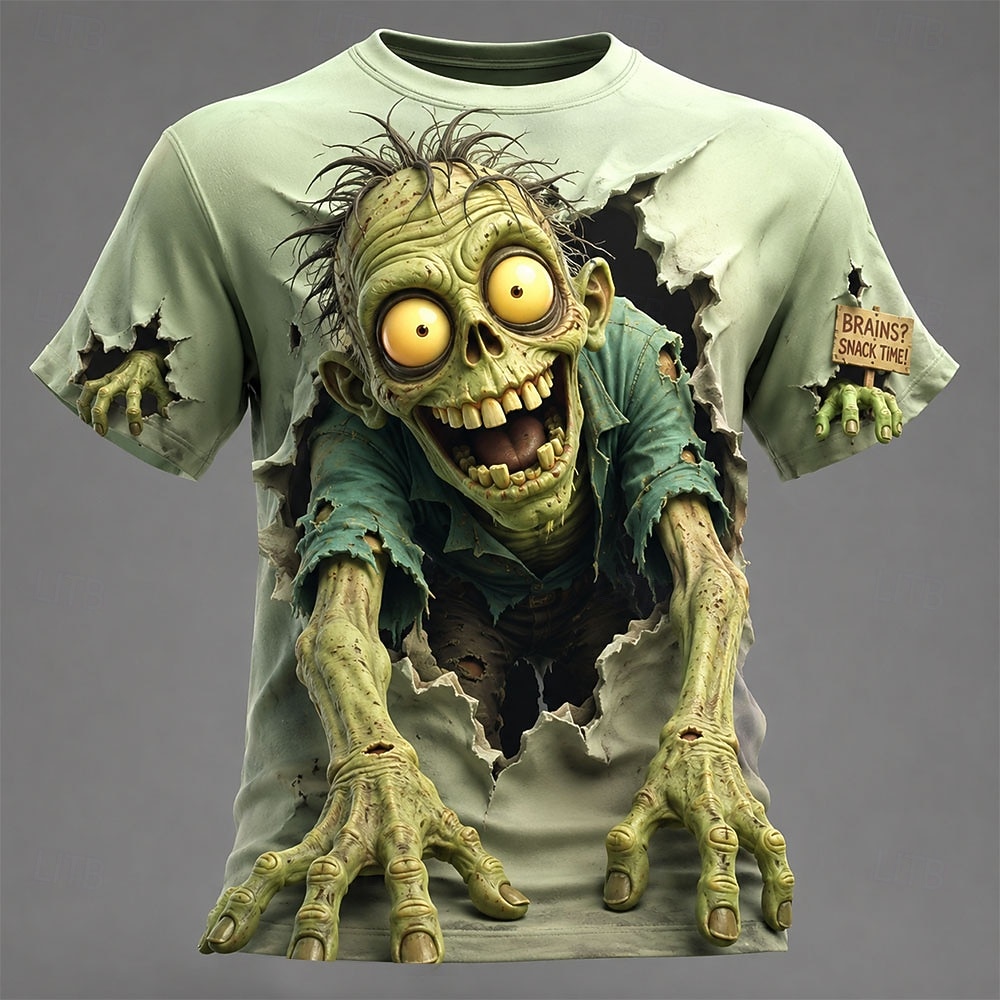 Zombie Snacks - เสื้อยืดคอกลมพิมพ์ลาย 3 มิติ สำหรับผู้ชาย ฤดูใบไม้ผลิ/ฤดูร้อน ลายกราฟิกวินเทจตลกๆ
