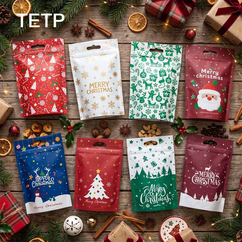 Xmas Food Snacks - ถุงซิปล็อคการ์ตูนคริสต์มาส TETP สำหรับบรรจุอาหาร ขนม บิสกิต ลูกอม